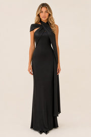 Additional view of Antonella | One-Shoulder Draped Satin Maxi Dress
