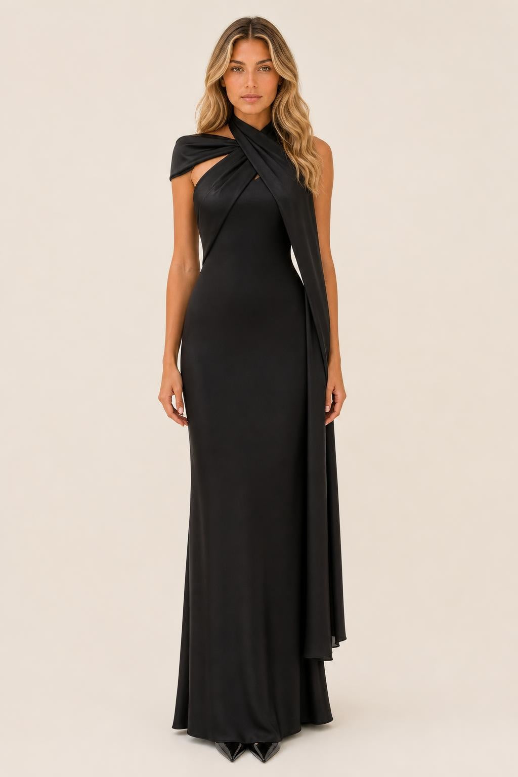 Additional view of Antonella | One-Shoulder Draped Satin Maxi Dress