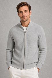 Toby | Stand-Collar Ribbed Zip Cardigan — studio_front — Charles [4c486e21-947b-40c3-8102-b30493c872a9]