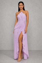 Lucy Pleated Halter Ruffle Maxi Dress — studio_front — Helena [265e9055-deaa-42c3-8c4f-fdeab27d76d9]