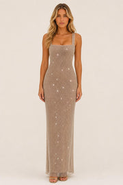 Additional view of Celeste | Metallic Square-Neck Backless Maxi Dress