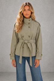 Layla | High-Collar Belted Trench Jacket — studio_front — Sofia [43f1f208-9f0e-4ce3-989c-f3406eb36620]