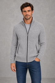 George | Textured Full-Zip Cardigan — studio_front — James [7ca38143-9422-4648-8ddc-06bf10e151b9]