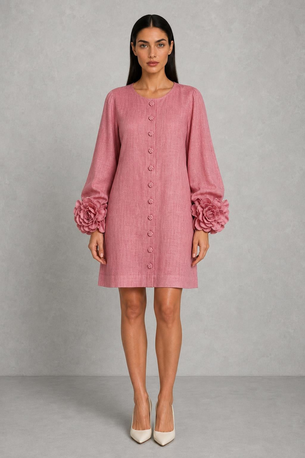 Additional view of Henrietta | Rosette-Cuff Button-Front Mini Dress