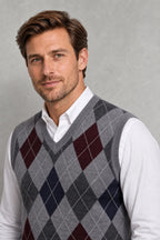 Men's Argyle V-Neck Vest Jumper — studio_closeup — Charles [3cb65116-884c-40ef-8a37-6503c2c8c1fb]