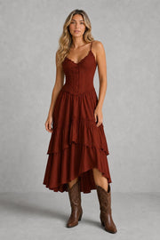 Additional view of Rosalie | Lace-Trim Corset Midi Dress