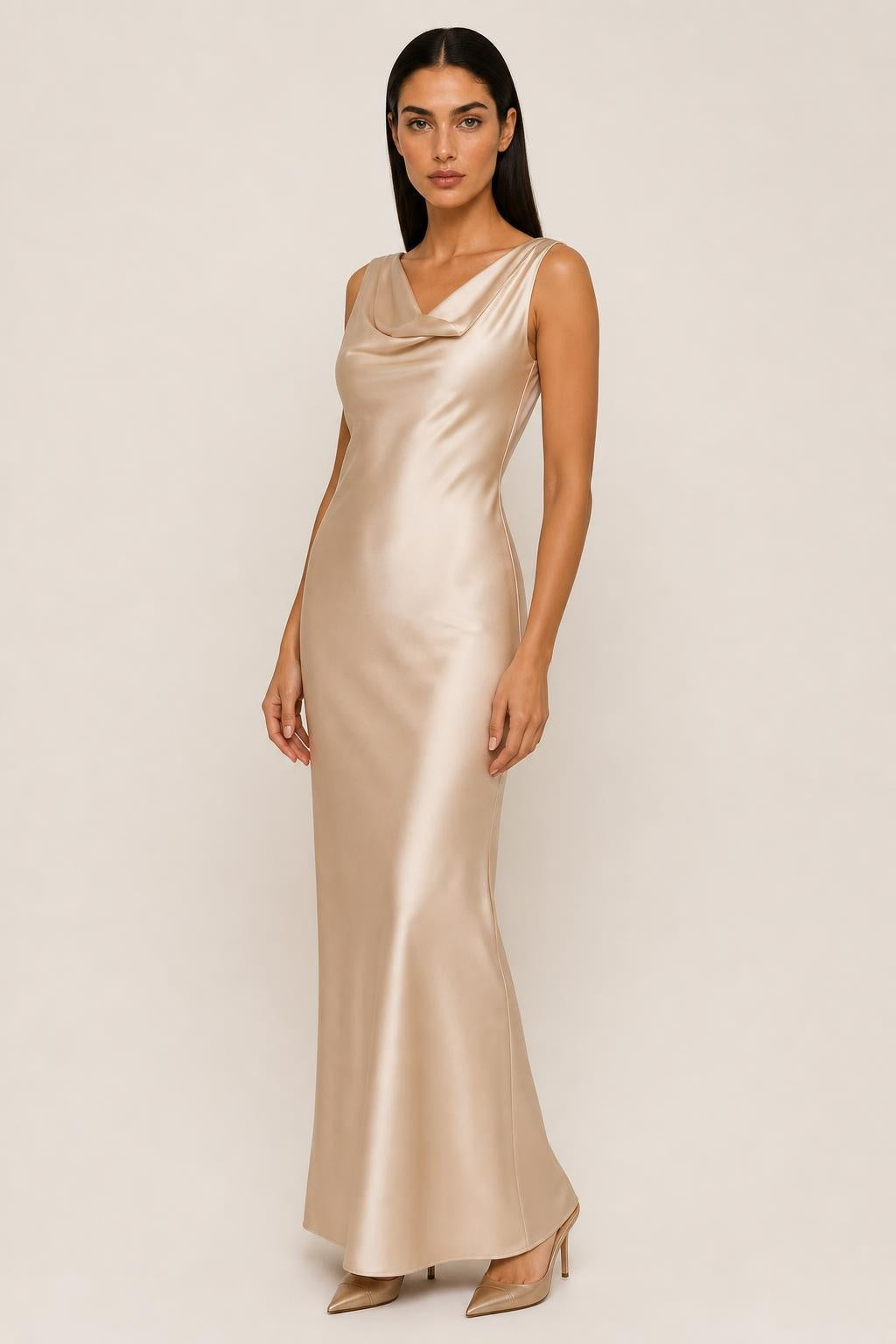 Additional view of Daphne | Cowl-Neck Backless Satin Maxi Dress