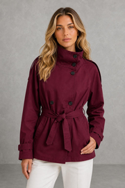 Layla | High-Collar Belted Trench Jacket — studio_front — Sofia [c9be3e2c-0e6a-44ef-999e-30527608a90d]