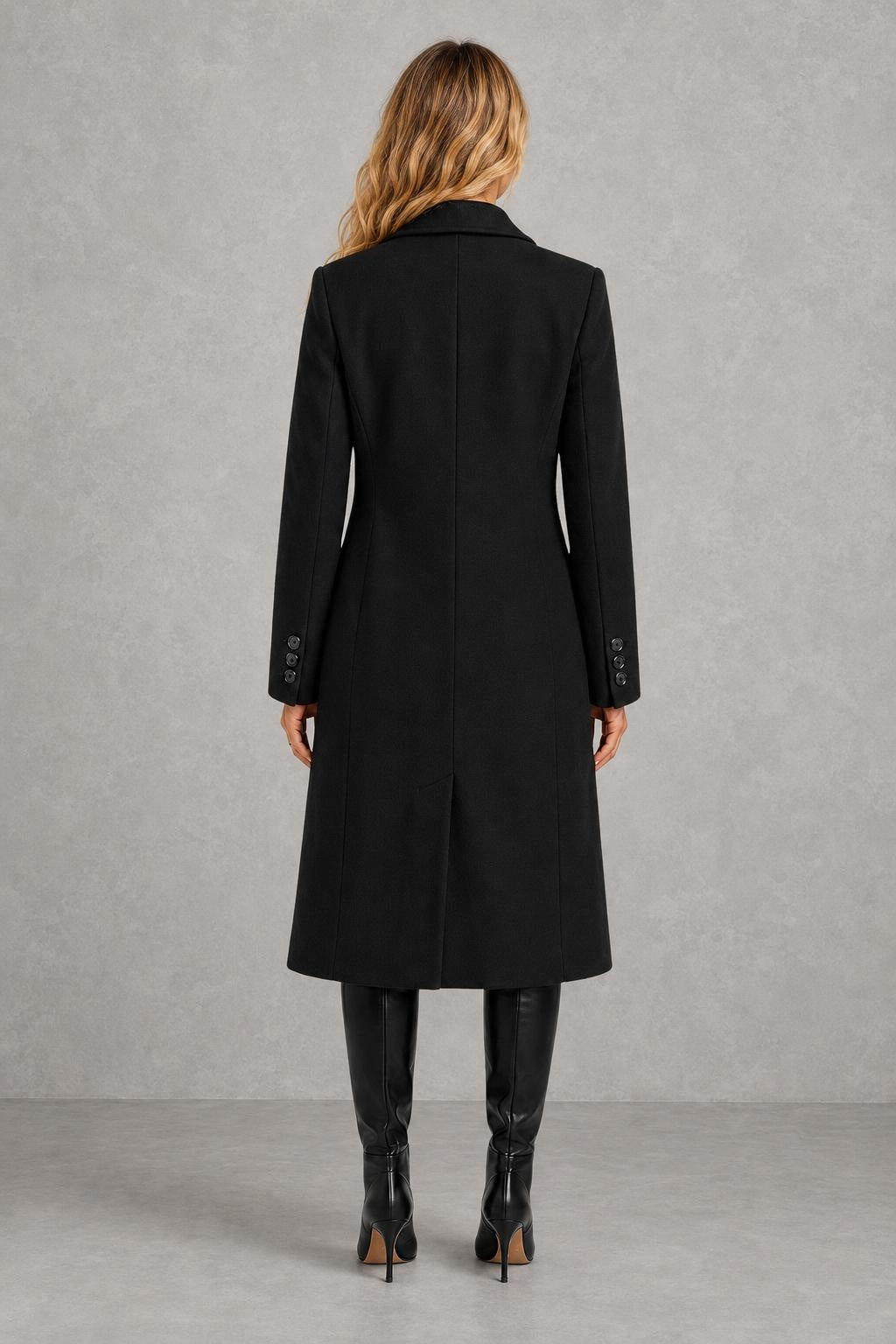 Ellie | Longline Double-Breasted Coat — studio_back — Sofia [2630ce2b-762f-4a16-8d4b-6b4bea2c9d6c]