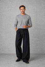 Isaac | Pinstripe Wide-Leg Trousers — lifestyle — Charles [c6004a23-e0fb-4fdf-9ede-88f8fb82deab]