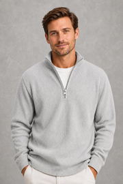 Jude | Ribbed Quarter-Zip Jumper — studio_front — Charles [18cbc3a5-ed75-4cc8-824a-11fac9a6206b]