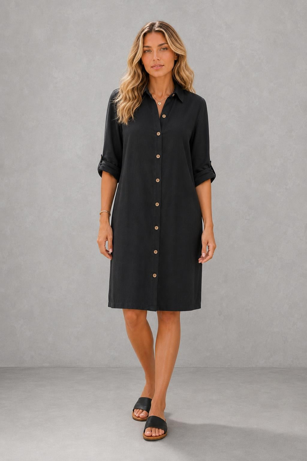 Additional view of Marina | Linen Button-Front Midi Dress
