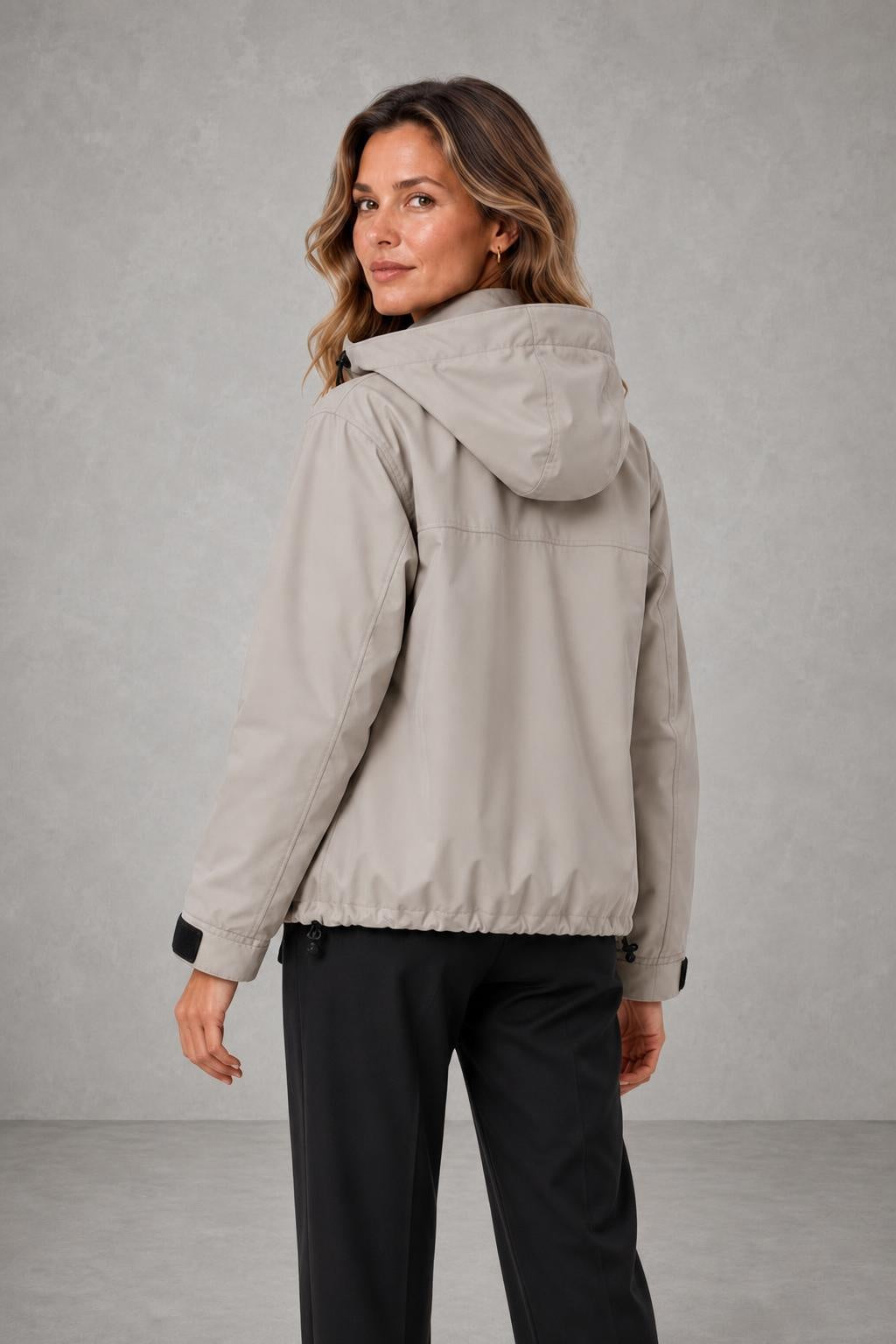 Evelyn | Contrast-Zip Hooded Jacket — studio_back — Sofia [29481675-8617-4979-a9a4-3d2bb3759d62]