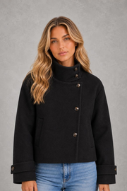 Lola | Asymmetric High-Collar Jacket — studio_front — Sofia [e43d488e-cd66-4ba2-bb55-a1f96d26e779]