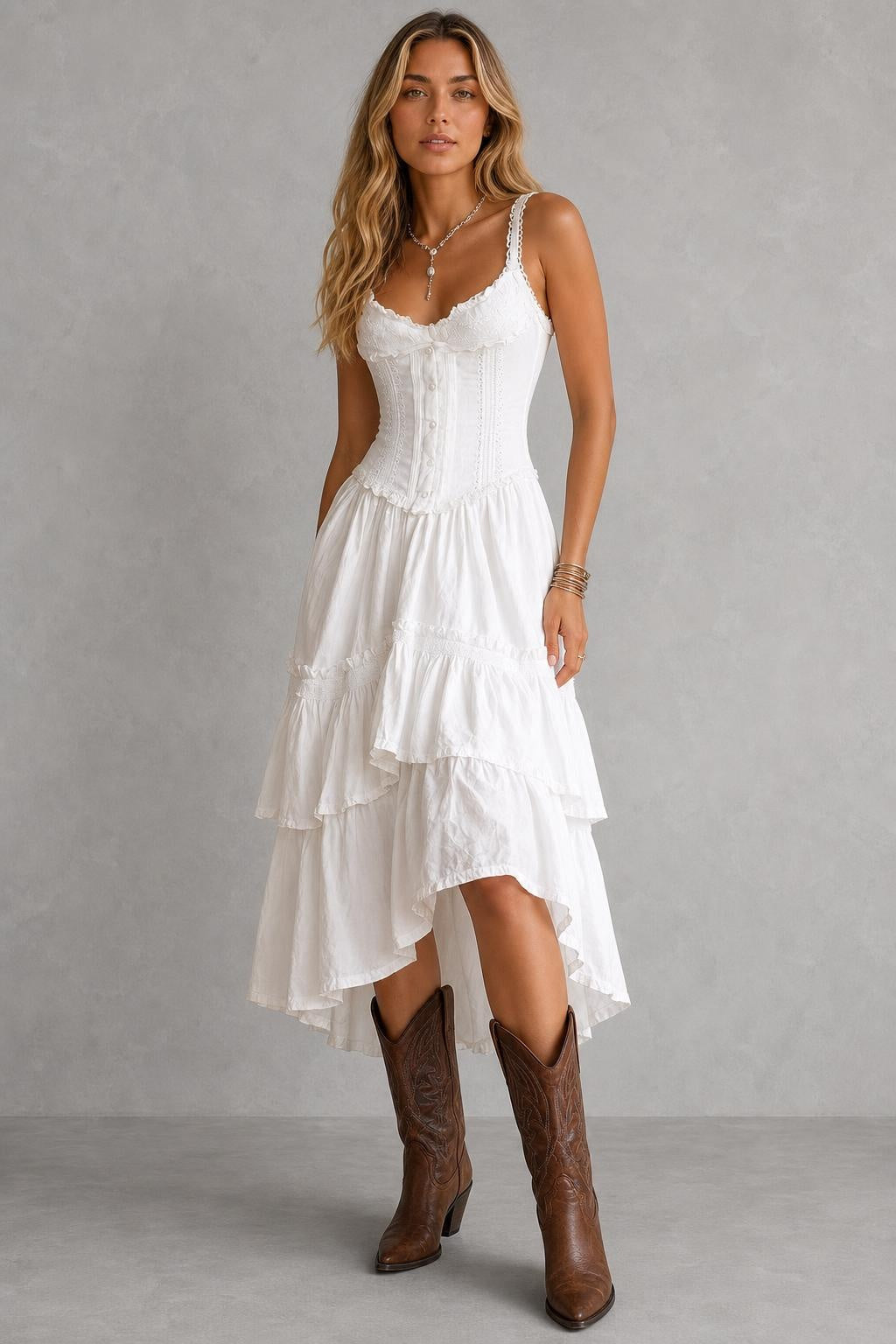 Additional view of Rosalie | Lace-Trim Corset Midi Dress