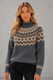 Olive | Fair Isle High-Neck Jumper — studio_front — Sofia [c5bfa7cc-c676-4c09-86b9-5c16a6922e5e]