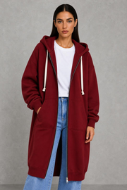 Martha | Longline Drawstring Zip Hoodie — studio_front — Helena [888de272-d5d2-4664-b52d-ac44e85f1935]