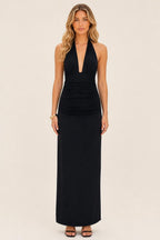 Norah | Plunging V-Neck Halter Maxi Dress with Side Split