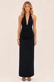 Norah | Plunging V-Neck Halter Maxi Dress with Side Split