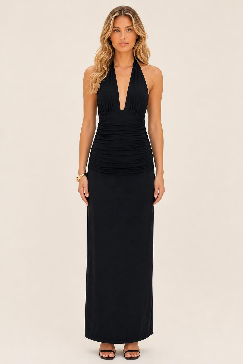 Norah | Plunging V-Neck Halter Maxi Dress with Side Split