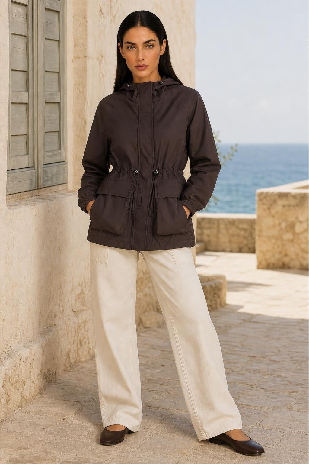 Lucy | Drawstring-Waist Hooded Jacket — lifestyle — Helena [b9088b3b-6dac-4445-a751-1c8a3775d007]