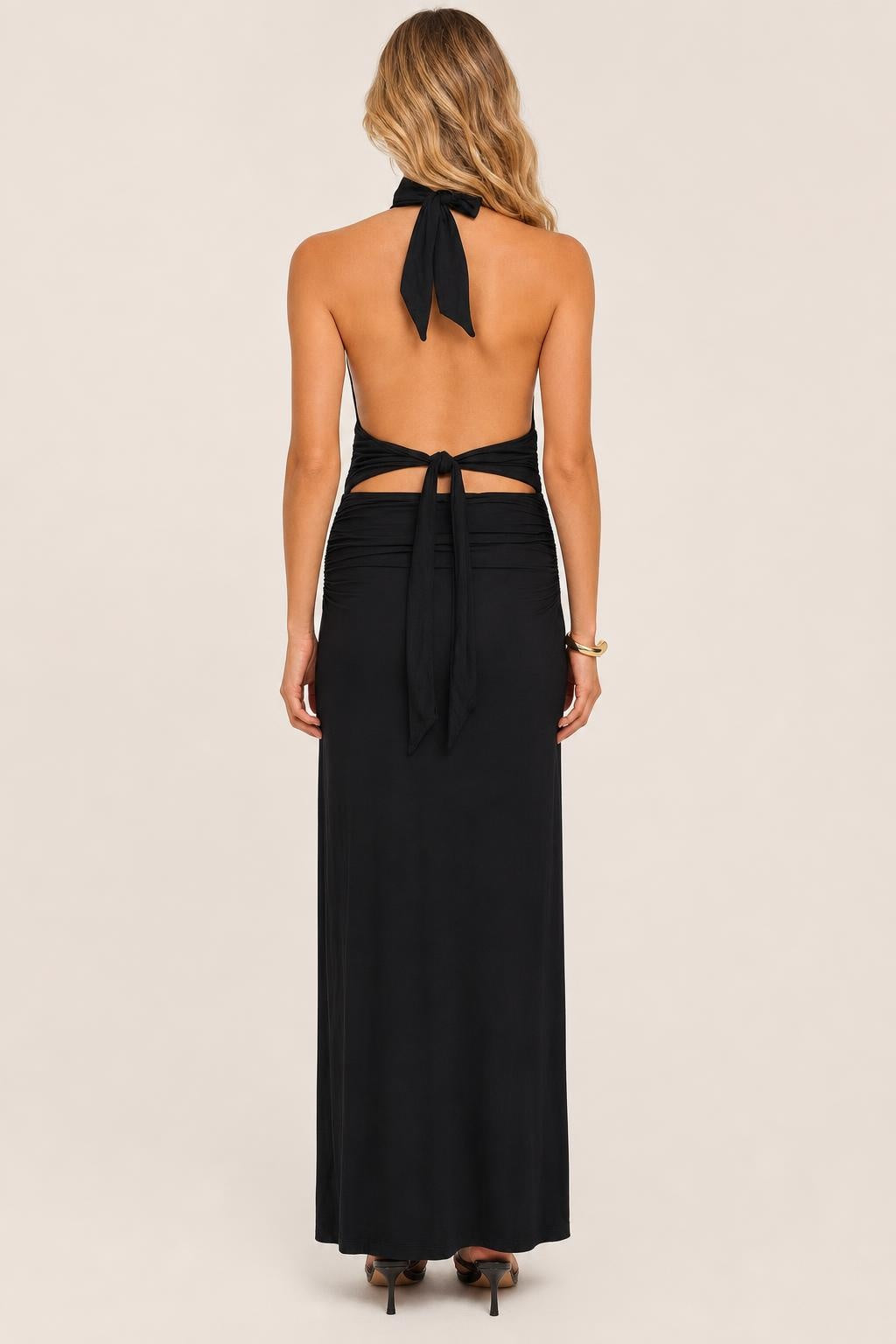 Norah | Plunging V-Neck Halter Maxi Dress with Side Split