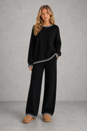 Daisy | Contrast-Trim Knit Trouser Set — studio_front — Sofia [446b1f0e-1427-4ab7-a7ba-16a4bab807a9]