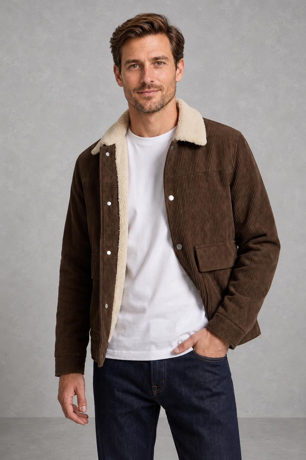 Thomas | Fleece-Collar Corduroy Jacket — studio_front — Charles [d15feddb-f0c2-428d-a1a5-86ff92a3b96c]