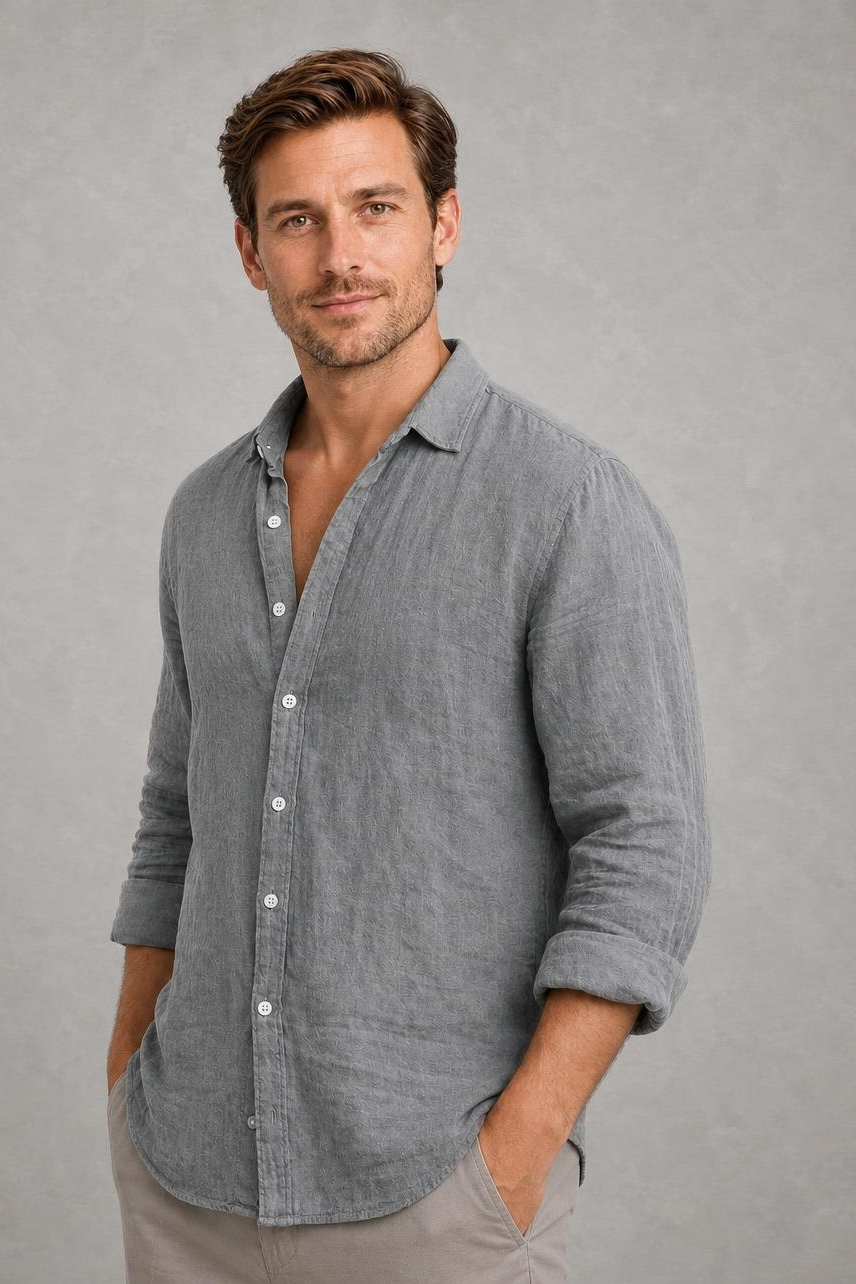 Hugo | Curved-Hem Linen-Blend Shirt — studio_three_quarter — Charles [6cca072f-b329-4ded-8018-7b432cb9f851]