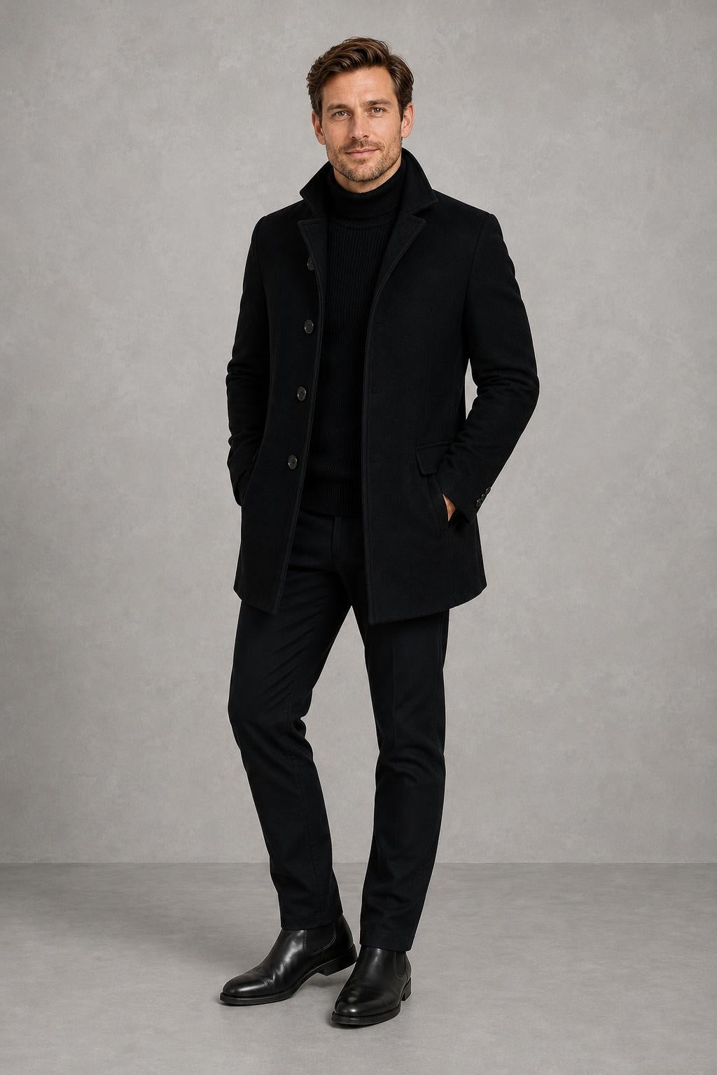 Callum | Stand-Collar Button-Front Coat — lifestyle — Charles [280fe775-9140-405d-9e4a-d69682f156e7]
