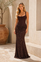 Annie | Square-Neck Sequin Maxi Dress — lifestyle — Sofia [9c807f28-9102-4a8b-afba-0c21d007ed54]