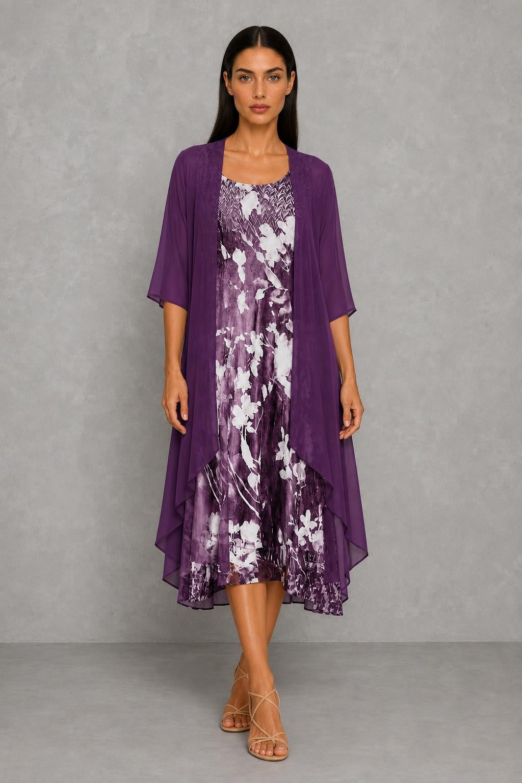 Additional view of Olivia | Floral Two-Layer Midi Dress