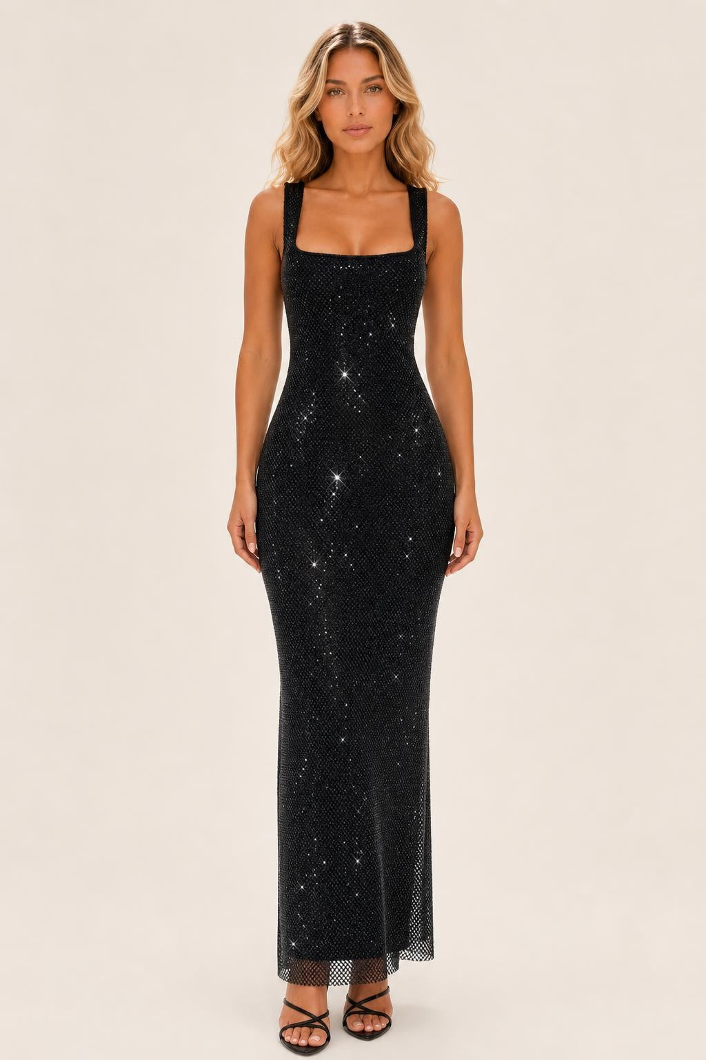 Additional view of Celeste | Metallic Square-Neck Backless Maxi Dress