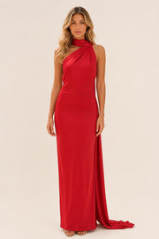 Additional view of Isabelle | One-Shoulder Satin Maxi Dress with Cape Detail
