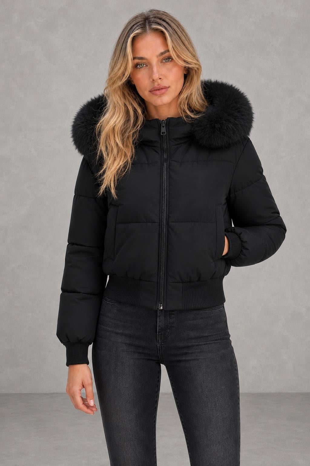 Lily | Plush-Hood Cropped Puffer Jacket — studio_closeup — Sofia [21494095-a222-4190-af09-aca221d0c850]