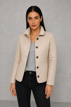Tessa | Check-Cuff Quilted Jacket — studio_front — Helena [2cdfc44f-e70b-4b0b-a8cd-376cf0f699e2]