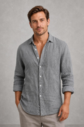 Hugo | Curved-Hem Linen-Blend Shirt — studio_front — Charles [3c8b76ad-df52-4d2d-99dc-1151be6a9e9a]