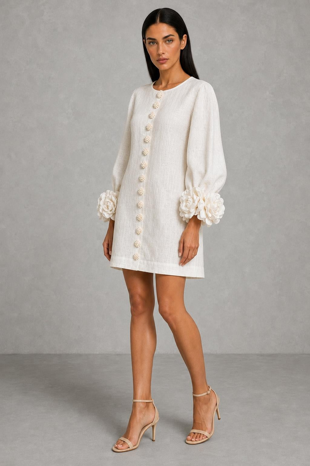 Additional view of Henrietta | Rosette-Cuff Button-Front Mini Dress