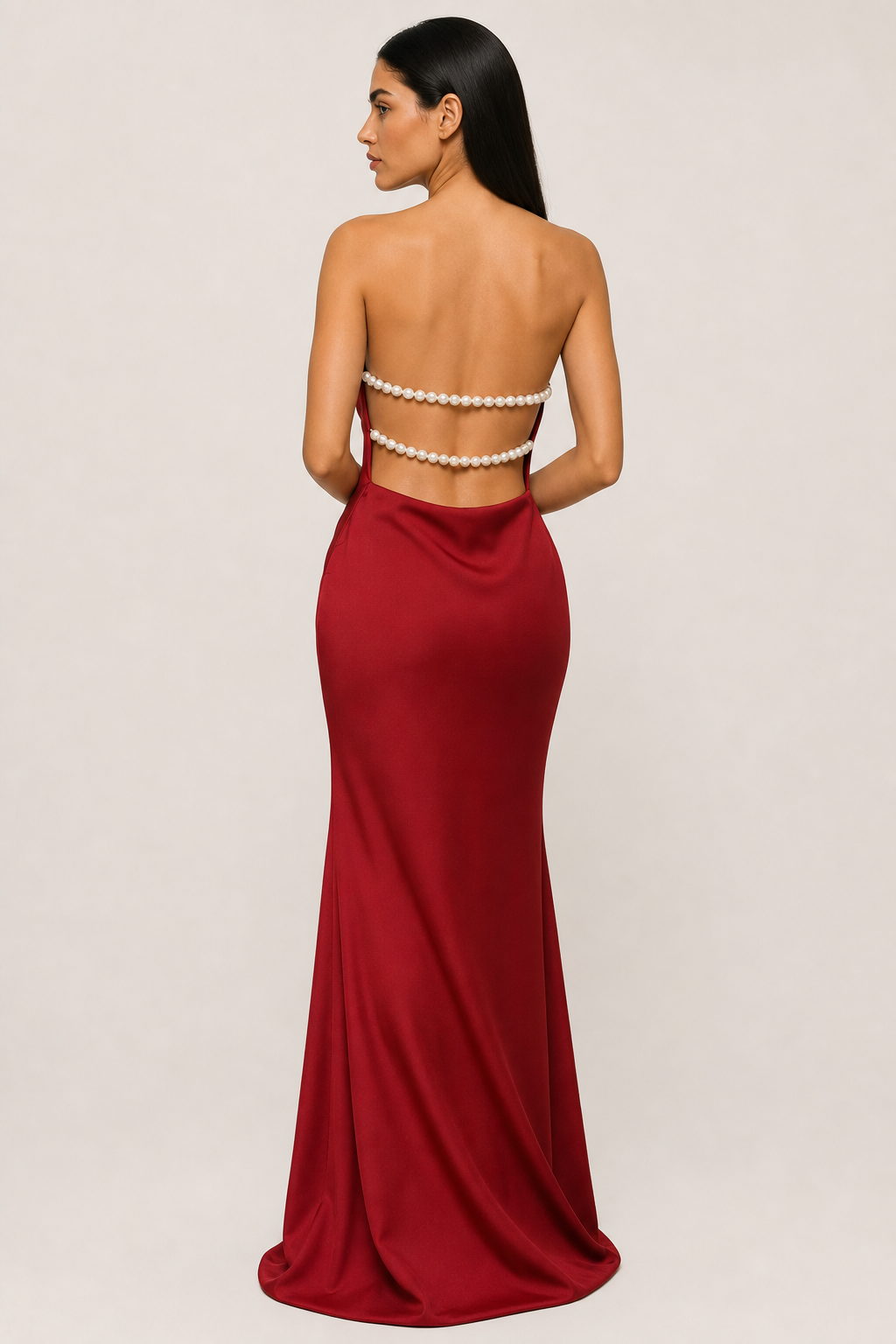 Additional view of Octavia | Draped-Neck Satin Midi Dress
