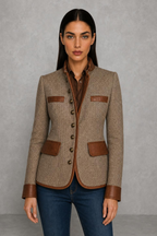 Isabel | Contrast-Trim Herringbone Jacket — studio_front — Helena [cf37a875-eaf7-4de0-8619-076c8305d424]