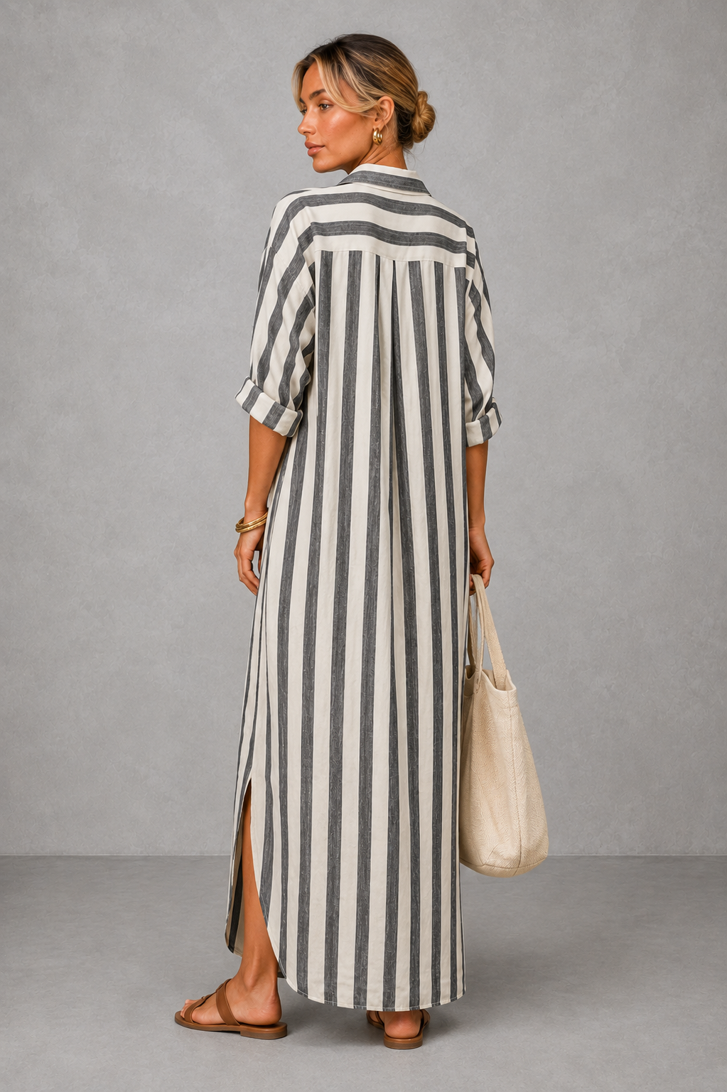 Additional view of Nadia | Striped Shirt Maxi Dress