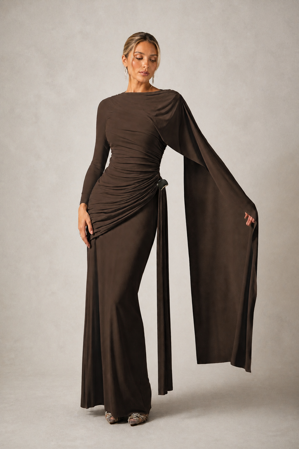 Elsie Draped Cape Sleeve Maxi Dress