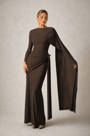 Elsie Draped Cape Sleeve Maxi Dress