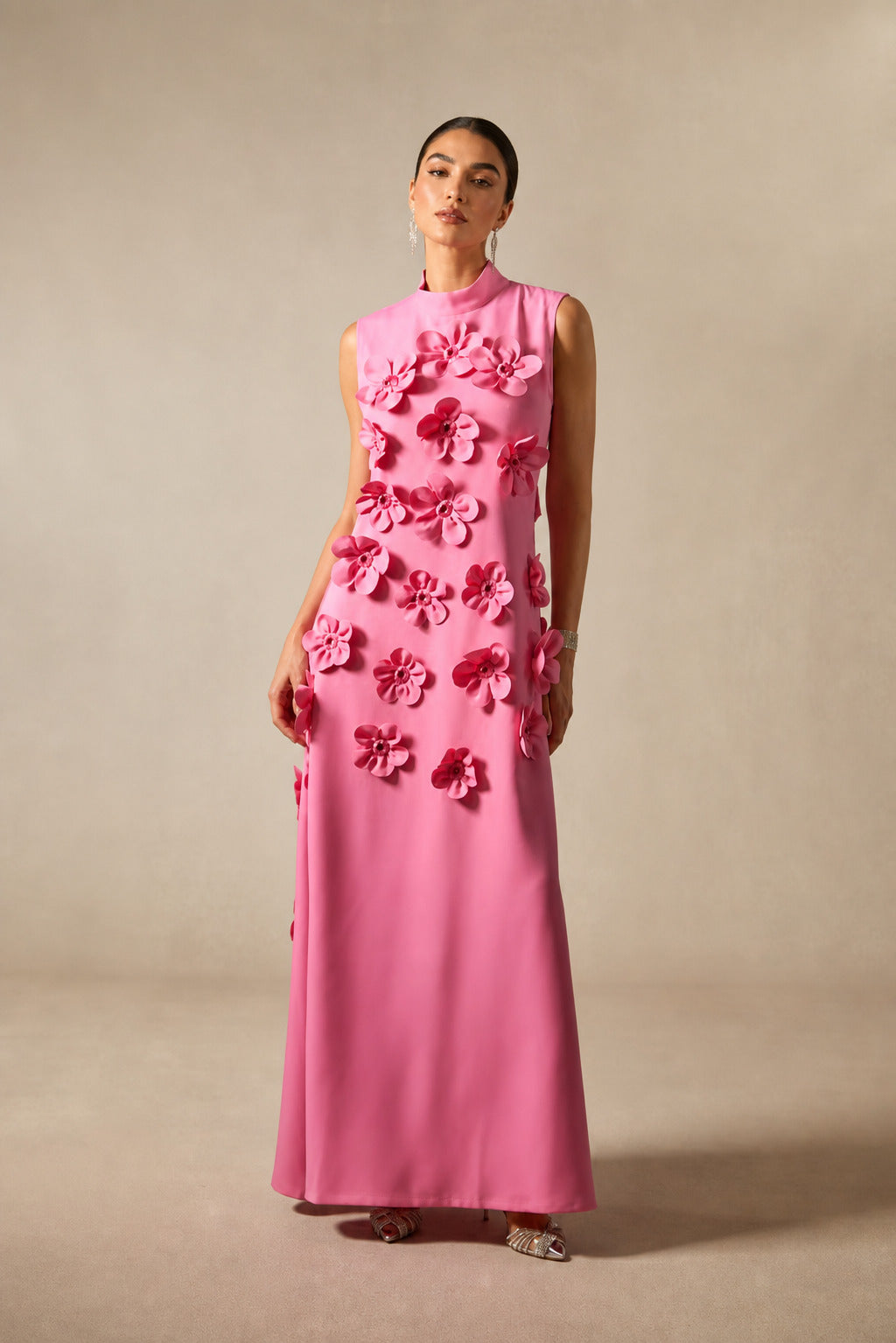 Cecilia | 3D Floral High-Neck Maxi Dress