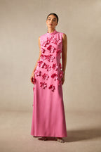 Cecilia | 3D Floral High-Neck Maxi Dress