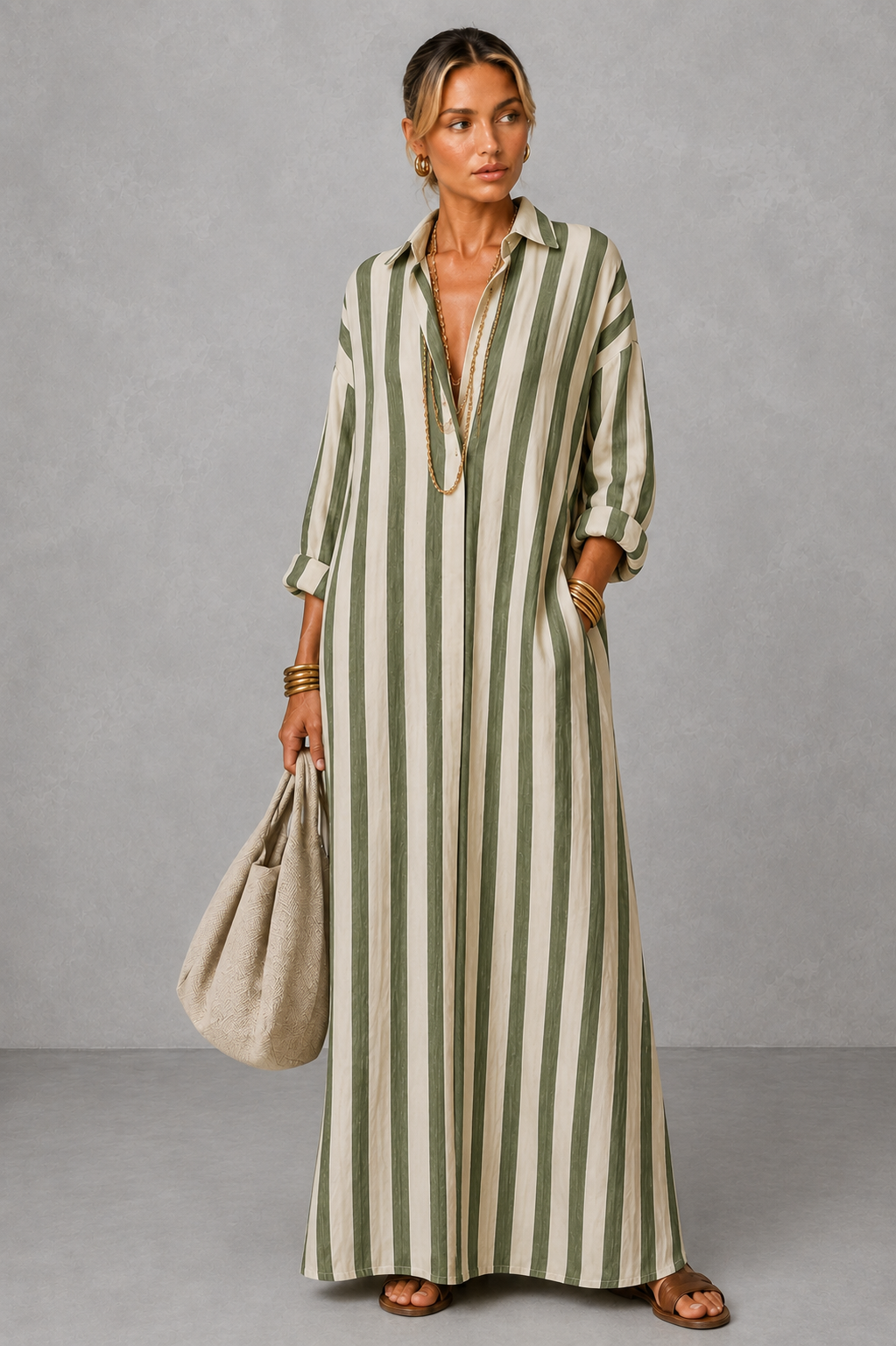 Additional view of Nadia | Striped Shirt Maxi Dress