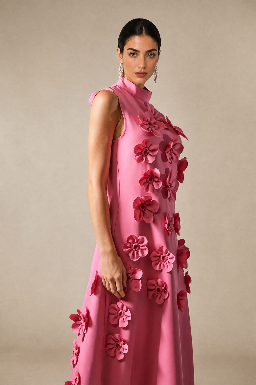 Cecilia | 3D Floral High-Neck Maxi Dress
