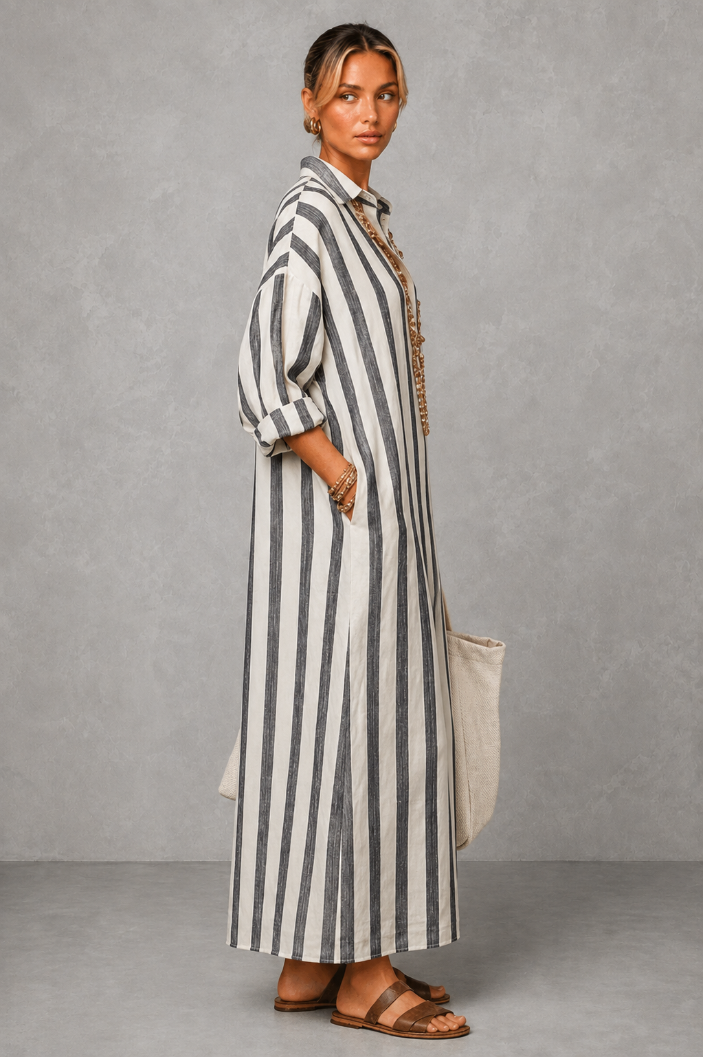 Additional view of Nadia | Striped Shirt Maxi Dress