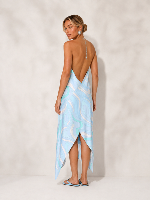 Additional view of Amara | Printed Halter Asymmetric Maxi Dress