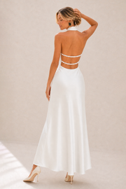 Additional view of Octavia | Draped-Neck Satin Midi Dress